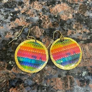 Colorful circle earrings with gold edging